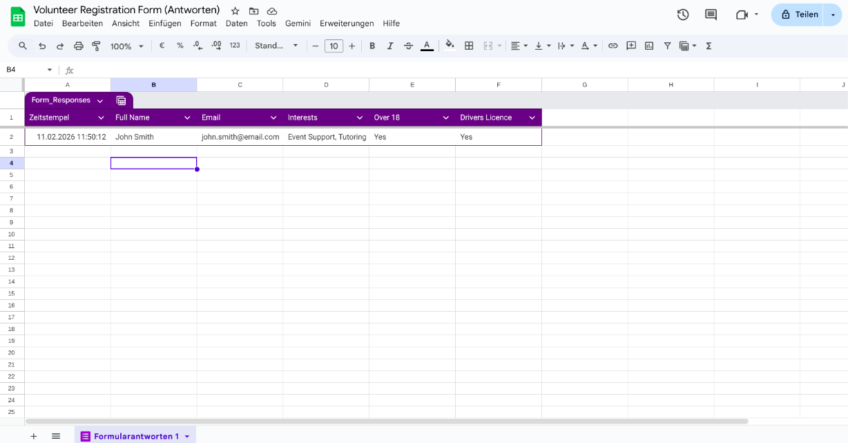 Google Sheets results