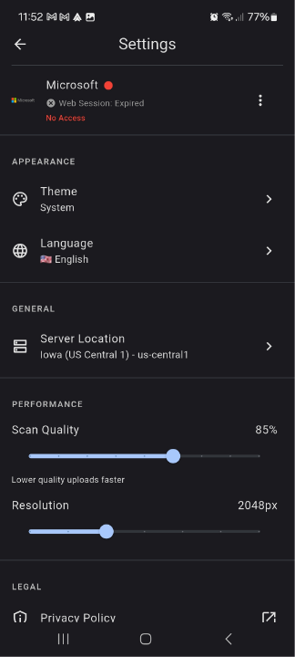Performance settings